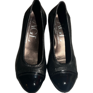 AGL Attilio Giusti Leombruni Black Leather Cap Toe Ballet Kitten Heels size 7.5